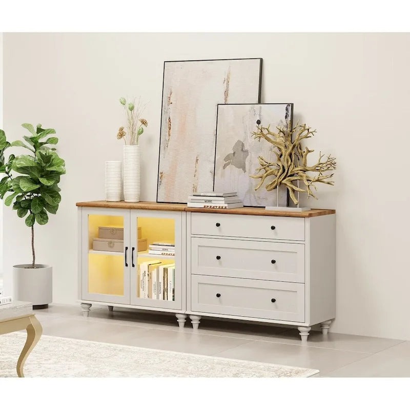 Meuble Buffet de Cuisine avec Rangement, Desserte et Vaisselier 2 en 1 - 173 cm