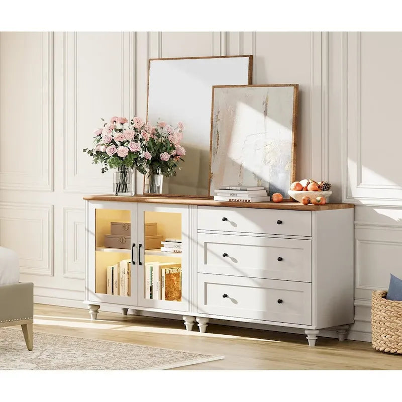 Meuble Buffet de Cuisine avec Rangement, Desserte et Vaisselier 2 en 1 - 173 cm
