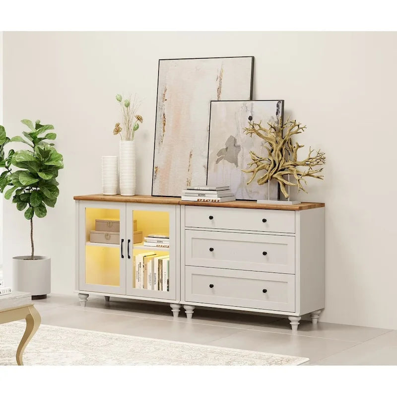 Meuble Buffet de Cuisine avec Rangement, Desserte et Vaisselier 2 en 1 - 173 cm