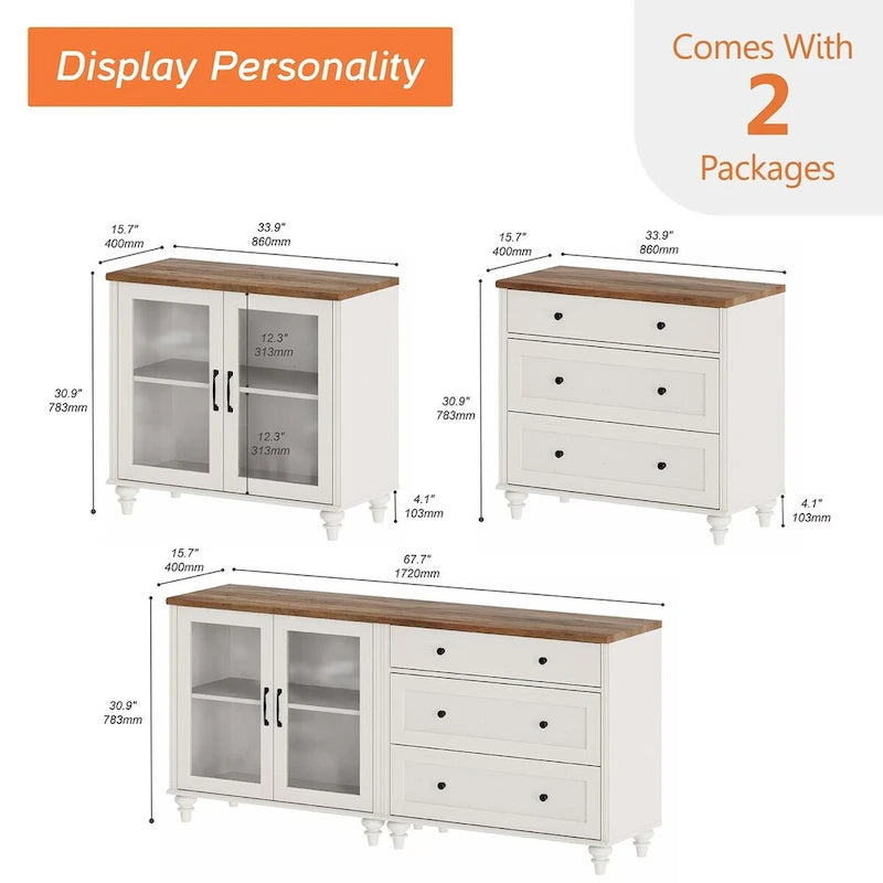 Meuble Buffet de Cuisine avec Rangement, Desserte et Vaisselier 2 en 1 - 173 cm