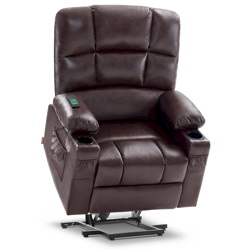 Fauteuil inclinable MCombo Medium Power Lift à double moteur avec massage et chauffage pour personnes âgées, similicuir 7679