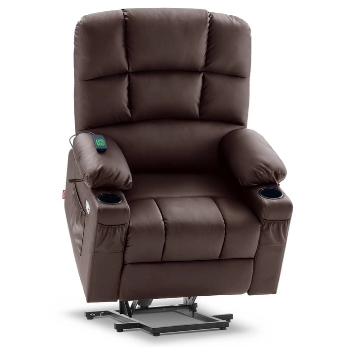 Fauteuil inclinable MCombo Medium Power Lift à double moteur avec massage et chauffage pour personnes âgées, similicuir 7679