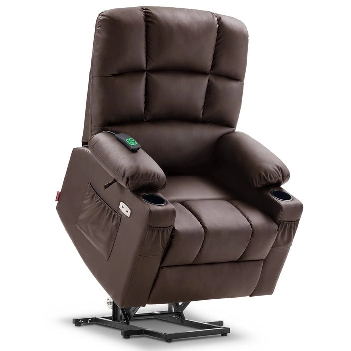 Fauteuil inclinable MCombo Medium Power Lift à double moteur avec massage et chauffage pour personnes âgées, similicuir 7679
