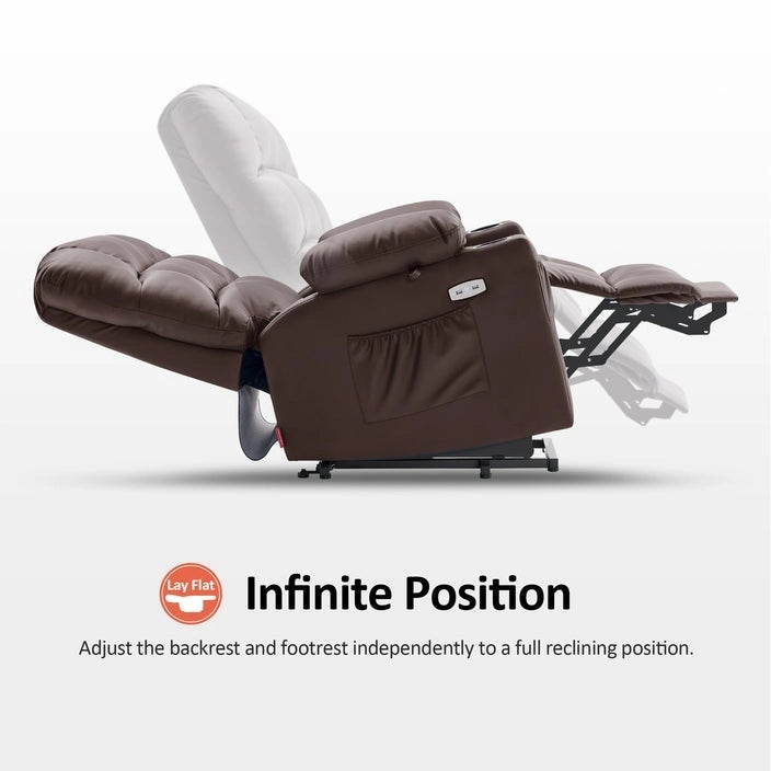 Fauteuil inclinable MCombo Medium Power Lift à double moteur avec massage et chauffage pour personnes âgées, similicuir 7679