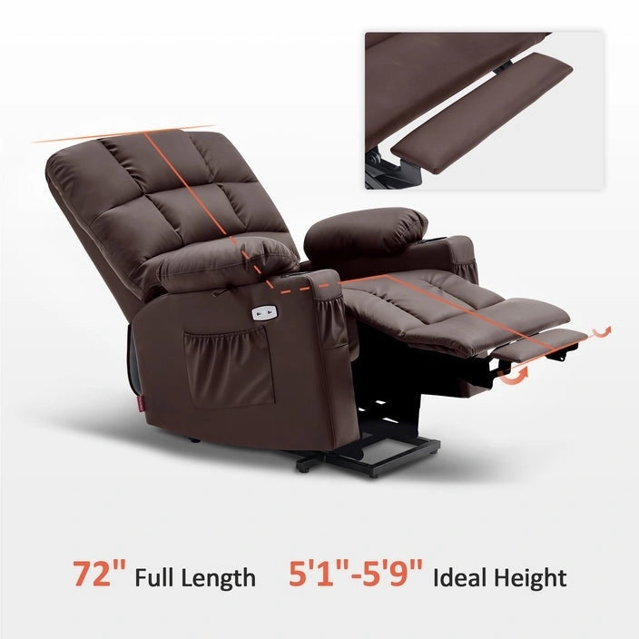 Fauteuil inclinable MCombo Medium Power Lift à double moteur avec massage et chauffage pour personnes âgées, similicuir 7679