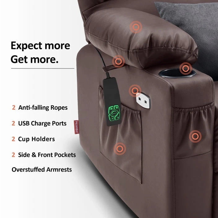 Fauteuil inclinable MCombo Medium Power Lift à double moteur avec massage et chauffage pour personnes âgées, similicuir 7679