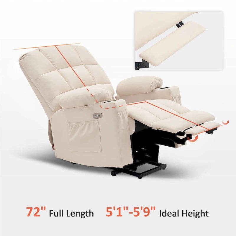 Fauteuil inclinable MCombo Medium Power Lift à double moteur avec massage et chauffage pour personnes âgées, similicuir 7679