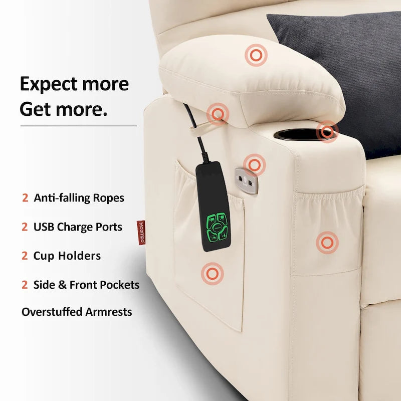 Fauteuil inclinable MCombo Medium Power Lift à double moteur avec massage et chauffage pour personnes âgées, similicuir 7679