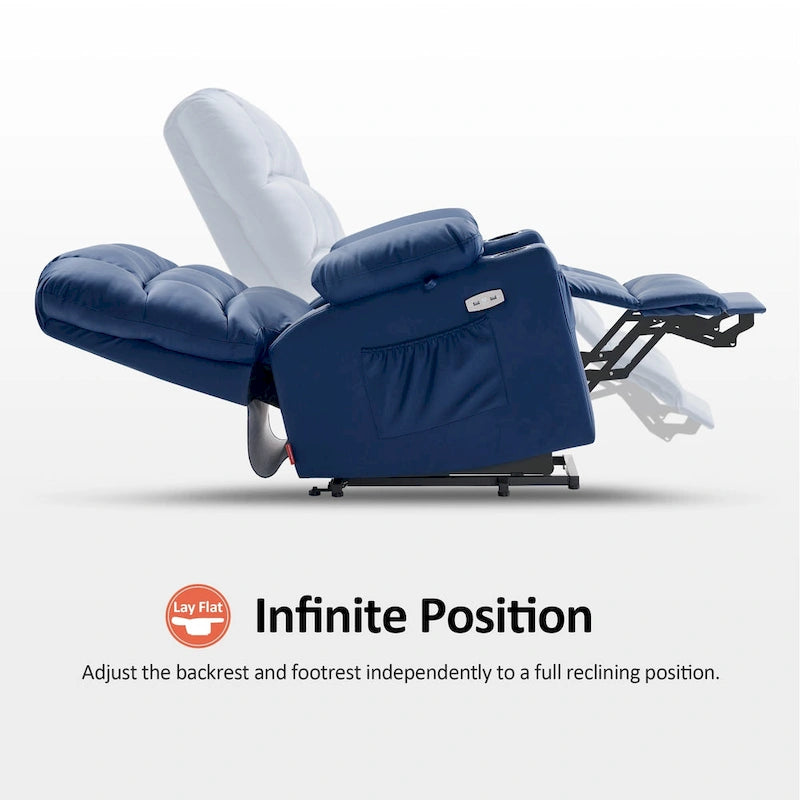 Fauteuil inclinable MCombo Medium Power Lift à double moteur avec massage et chauffage pour personnes âgées, similicuir 7679