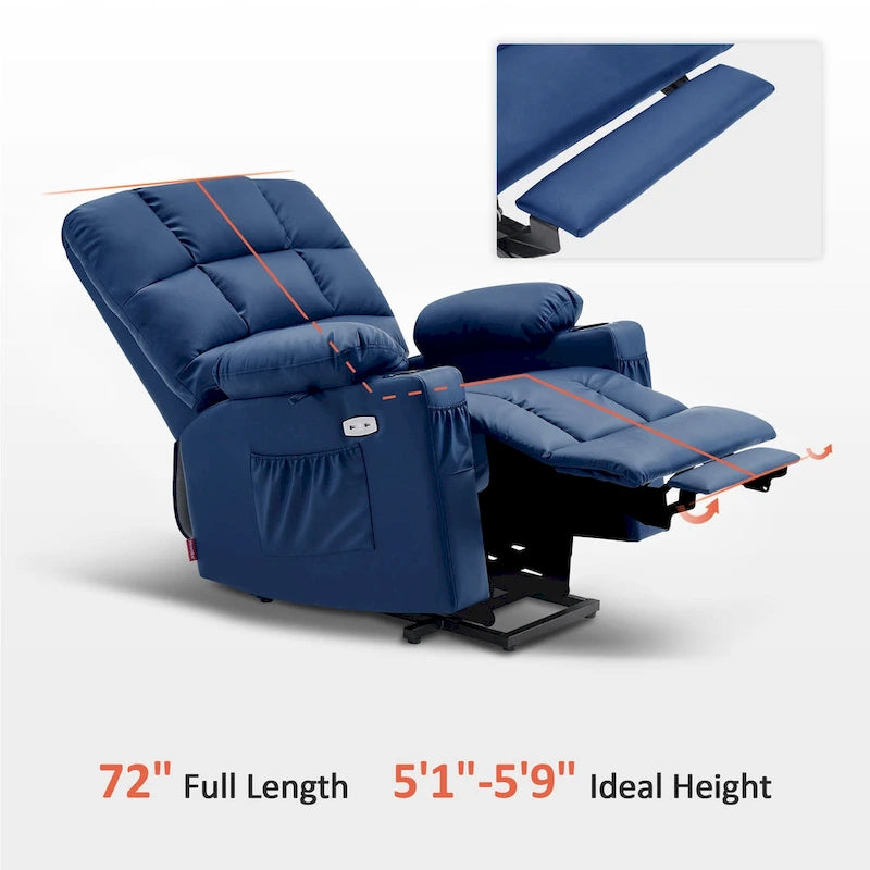 Fauteuil inclinable MCombo Medium Power Lift à double moteur avec massage et chauffage pour personnes âgées, similicuir 7679