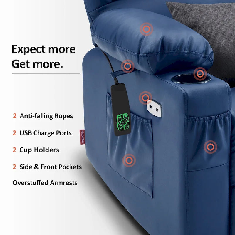Fauteuil inclinable MCombo Medium Power Lift à double moteur avec massage et chauffage pour personnes âgées, similicuir 7679