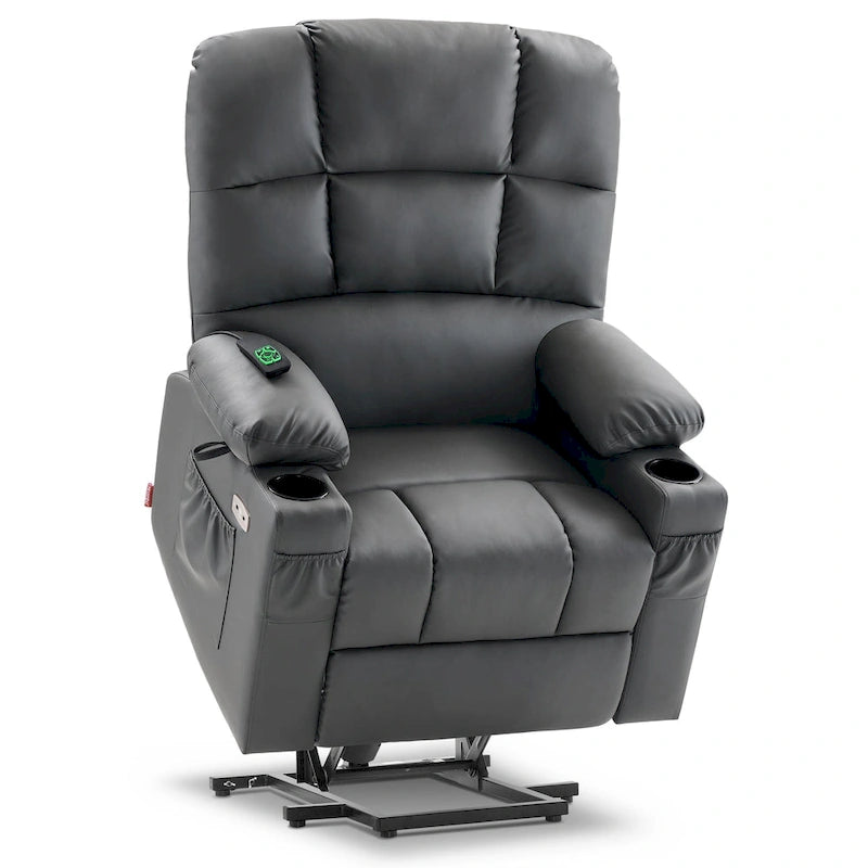 Fauteuil inclinable MCombo Medium Power Lift à double moteur avec massage et chauffage pour personnes âgées, similicuir 7679