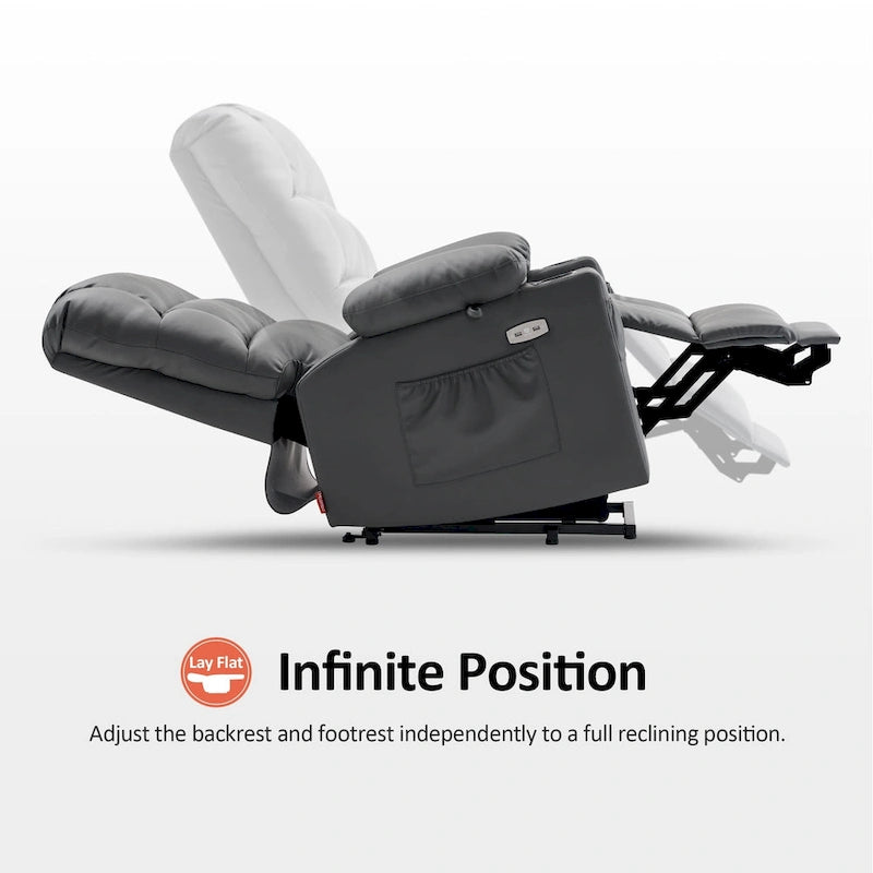 Fauteuil inclinable MCombo Medium Power Lift à double moteur avec massage et chauffage pour personnes âgées, similicuir 7679