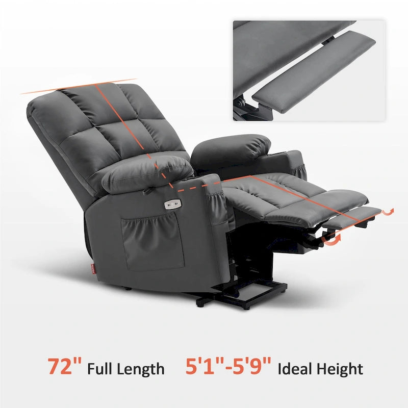 Fauteuil inclinable MCombo Medium Power Lift à double moteur avec massage et chauffage pour personnes âgées, similicuir 7679