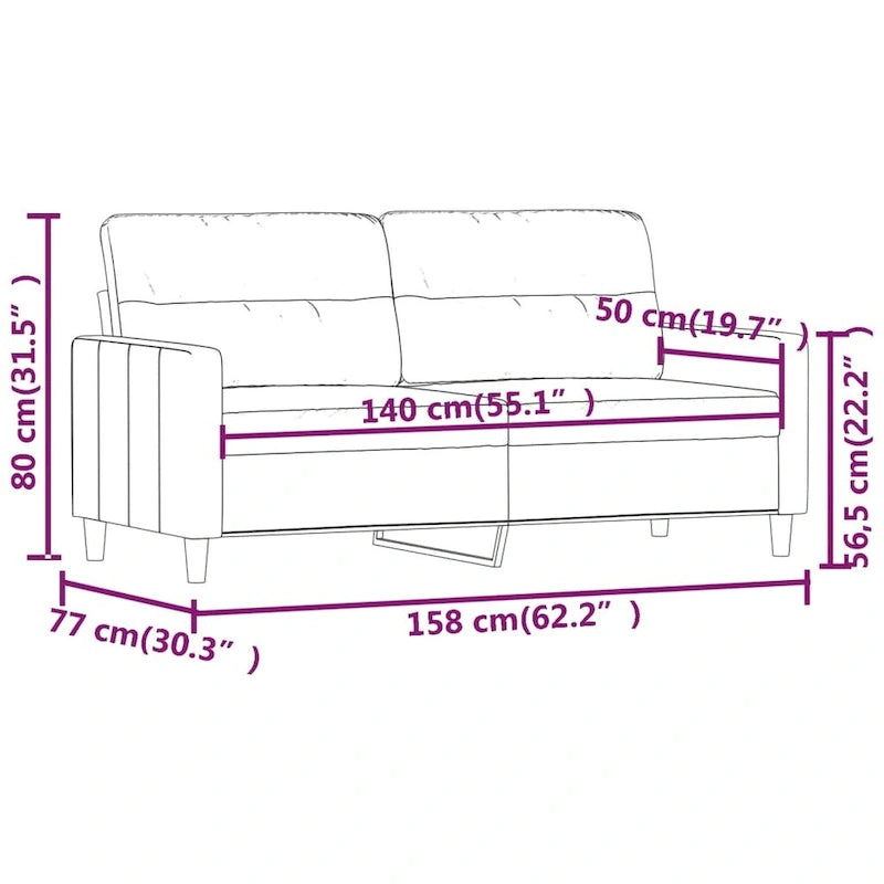 vidaXL Canapé 2 places gris foncé 55,1 Tissu - 62,2 x 30,3 x 31,5