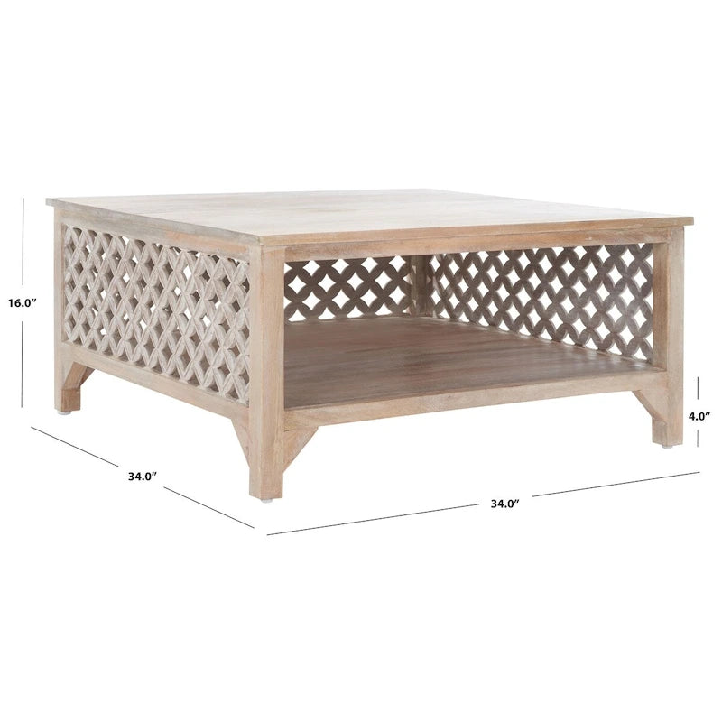 Table basse à étagère unique carrée Bernardina SAFAVIEH - 34 L x 34 P x 16 H - 34Lx34Px16H
