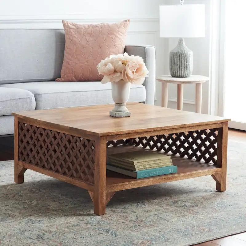 Table basse à étagère unique carrée Bernardina SAFAVIEH - 34 L x 34 P x 16 H - 34Lx34Px16H