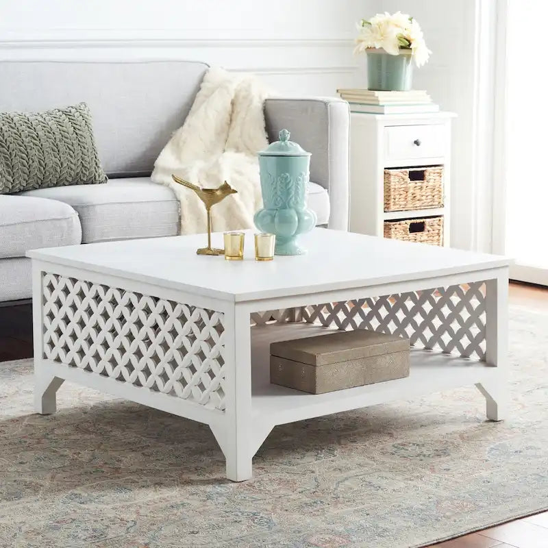Table basse à étagère unique carrée Bernardina SAFAVIEH - 34 L x 34 P x 16 H - 34Lx34Px16H