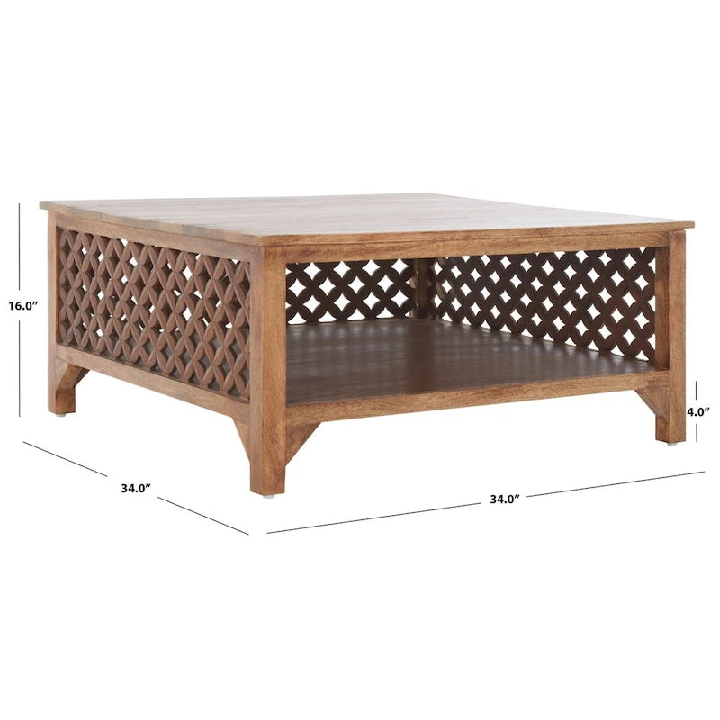 Table basse à étagère unique carrée Bernardina SAFAVIEH - 34 L x 34 P x 16 H - 34Lx34Px16H