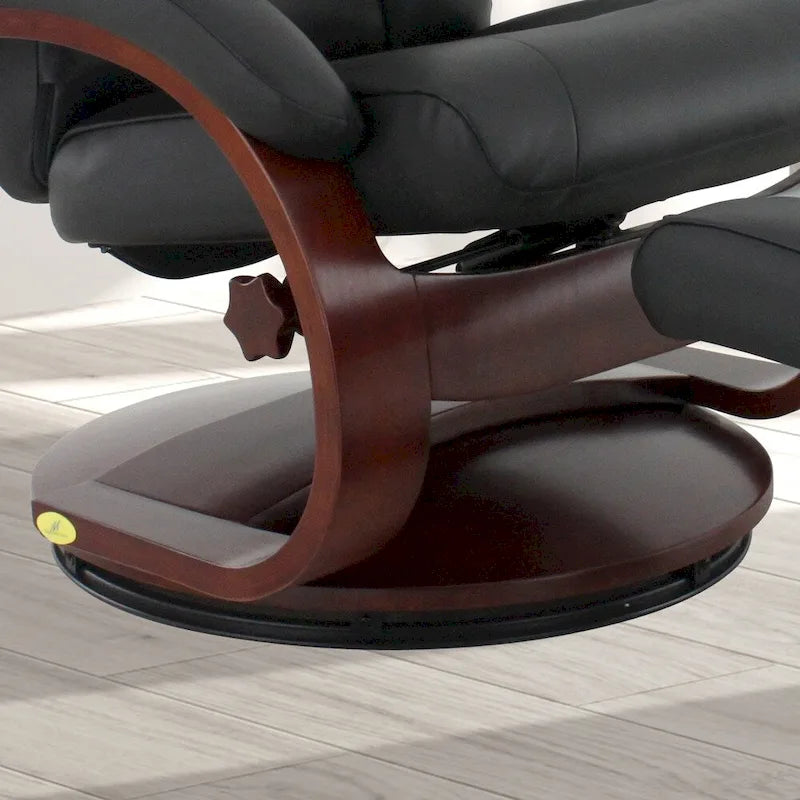 Fauteuil inclinable et pouf Relax-R Hamilton en cuir pleine fleur avec plateau-coussin