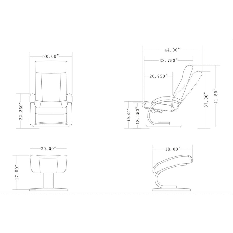 Fauteuil inclinable et pouf Relax-R Hamilton en cuir pleine fleur avec plateau-coussin