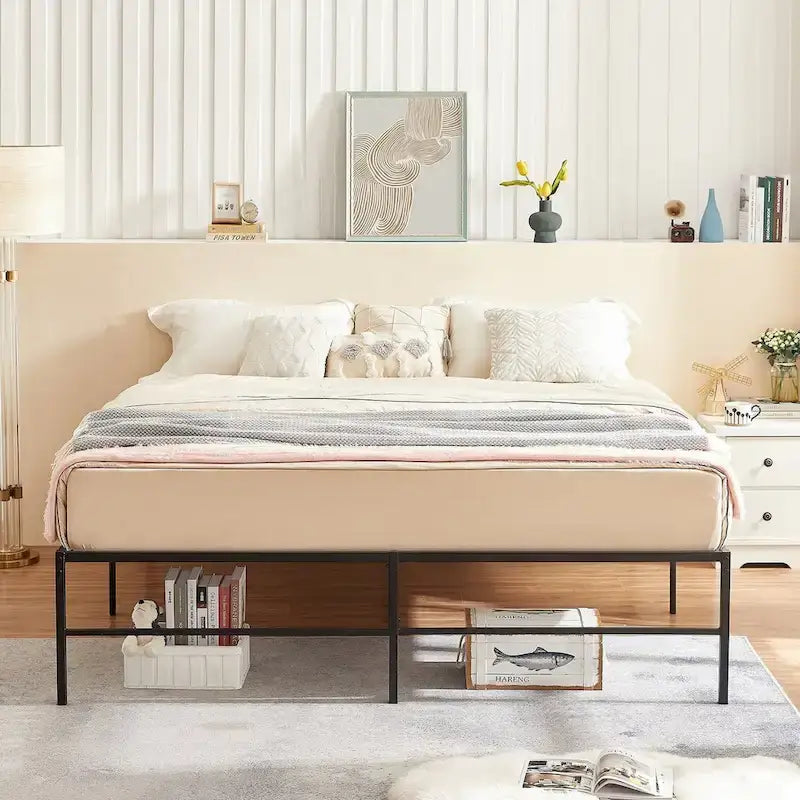 Cadre de lit plateforme en métal King Size de 46 cm avec lattes en acier