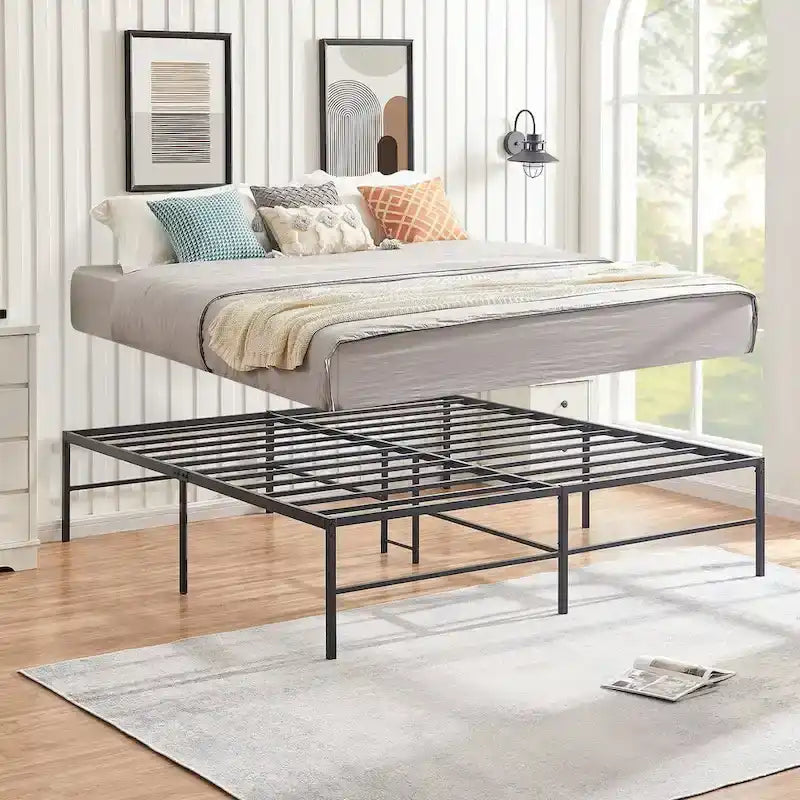 Cadre de lit plateforme en métal King Size de 46 cm avec lattes en acier