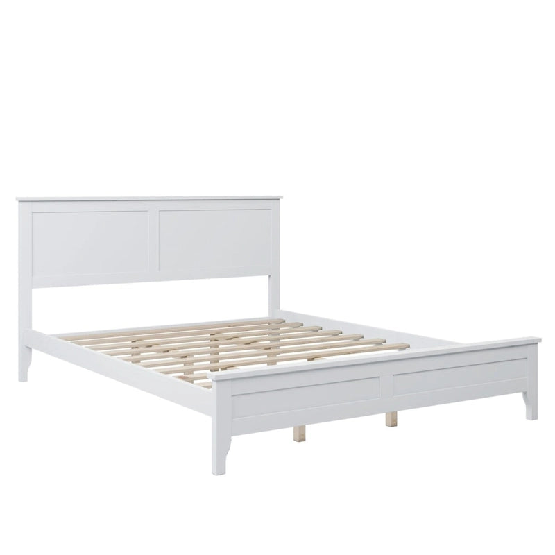 Lit plateforme Queen en bois massif blanc moderne, élégant et robuste