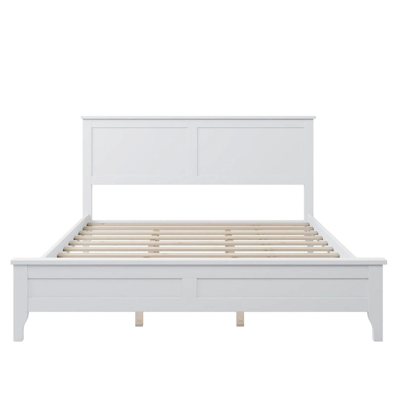 Lit plateforme Queen en bois massif blanc moderne, élégant et robuste