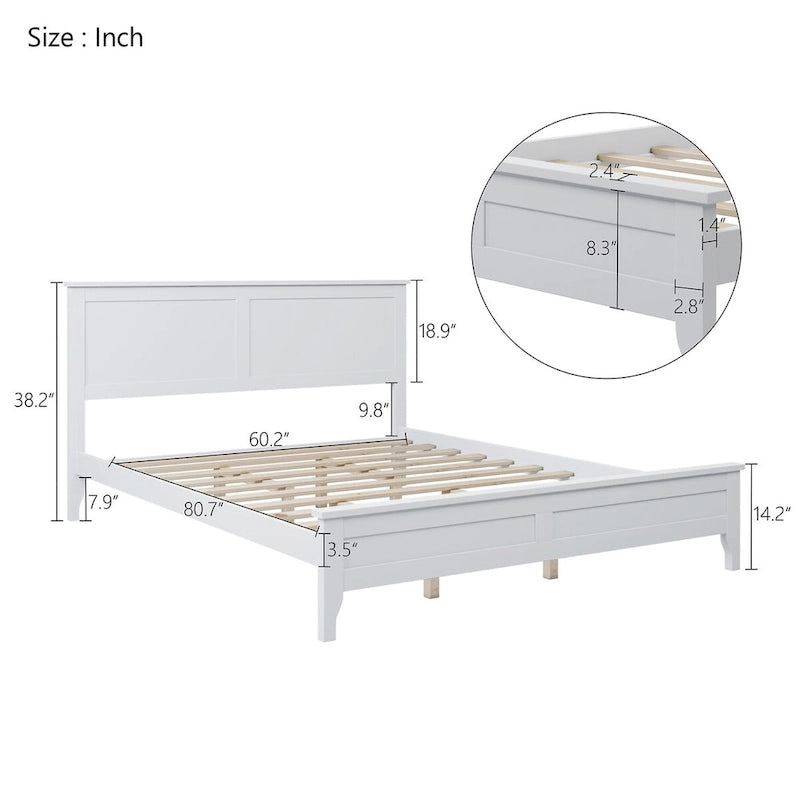 Lit plateforme Queen en bois massif blanc moderne, élégant et robuste