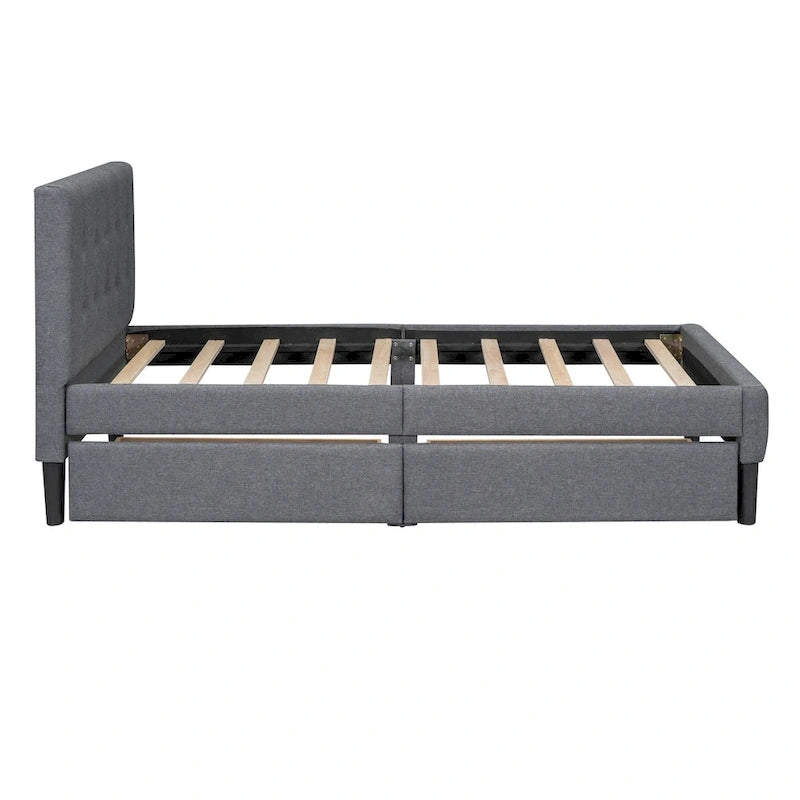 Lit plateforme rembourré de taille double avec 2 tiroirs