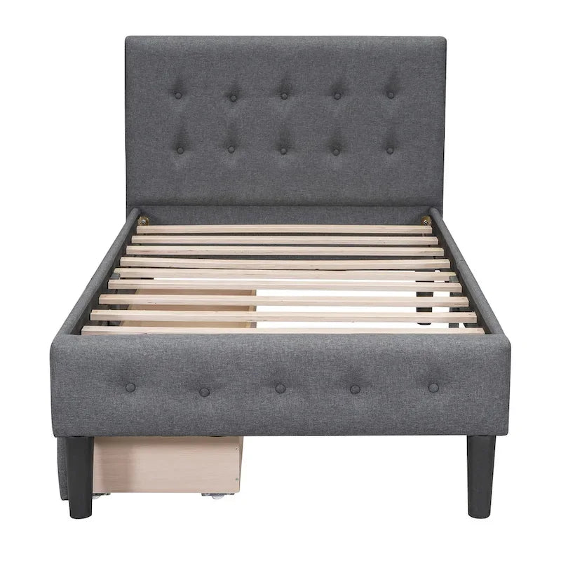 Lit plateforme rembourré de taille double avec 2 tiroirs