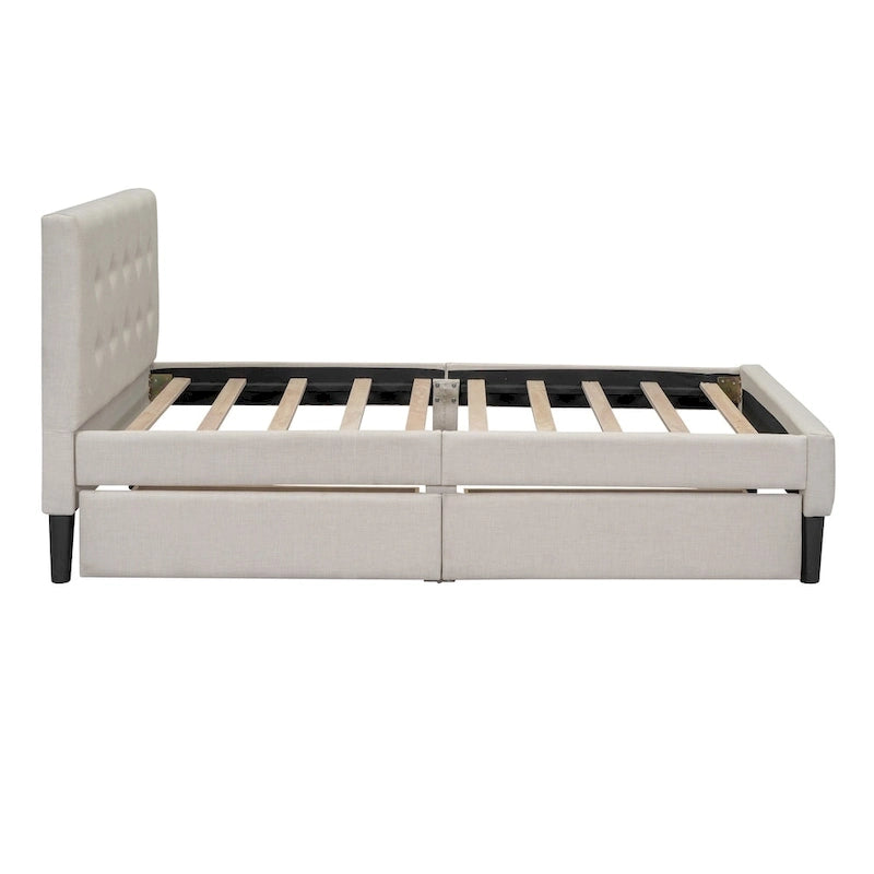 Lit plateforme rembourré de taille double avec 2 tiroirs