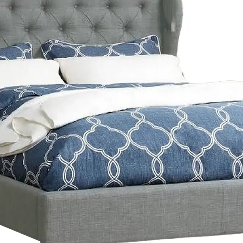 Lit Jimi California King, tête de lit ailée rembourrée, polyester gris