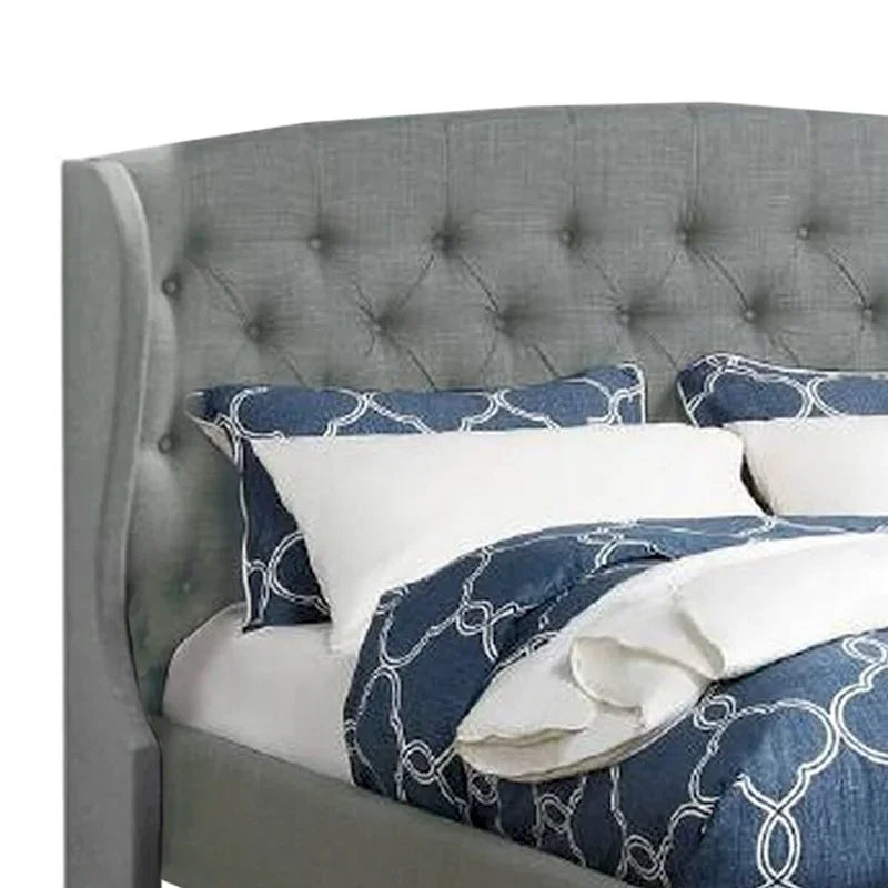 Lit Jimi California King, tête de lit ailée rembourrée, polyester gris