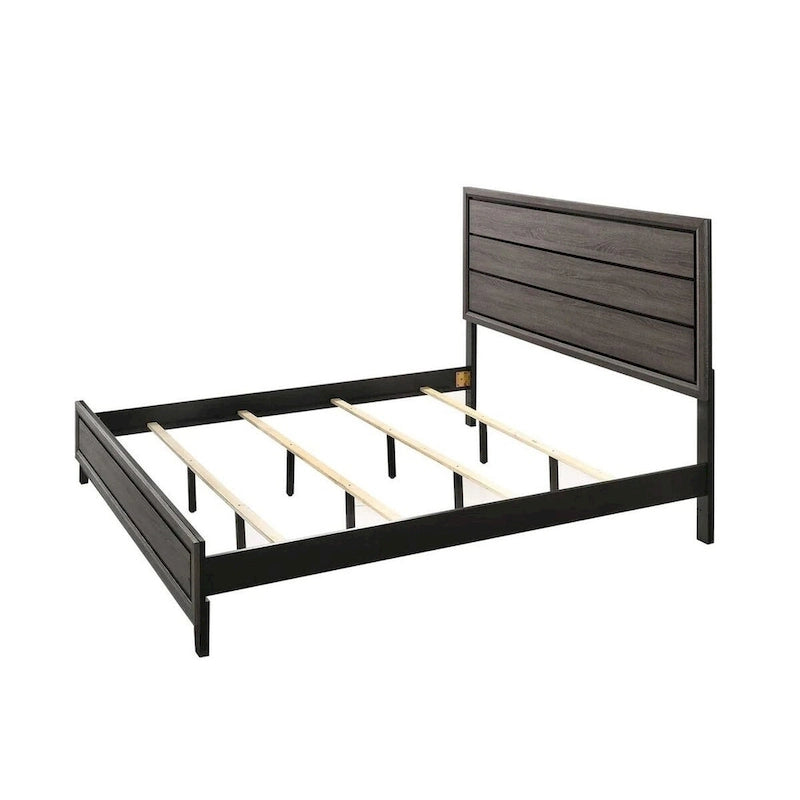 Lit King Size Asir, tête de lit à panneau géométrique, finition bois gris moderne