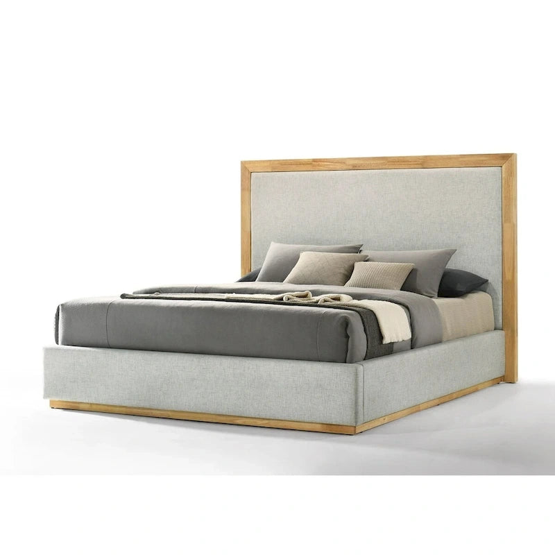 Lit Nova Domus Santa Barbara moderne en tissu gris et bois naturel