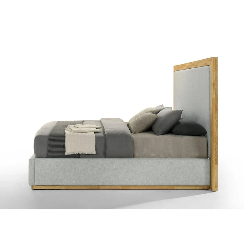 Lit Nova Domus Santa Barbara moderne en tissu gris et bois naturel