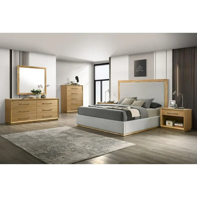 Lit Nova Domus Santa Barbara moderne en tissu gris et bois naturel