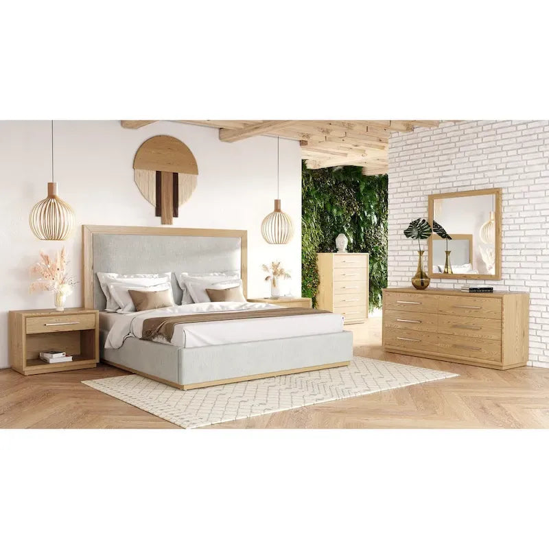Lit Nova Domus Santa Barbara moderne en tissu gris et bois naturel
