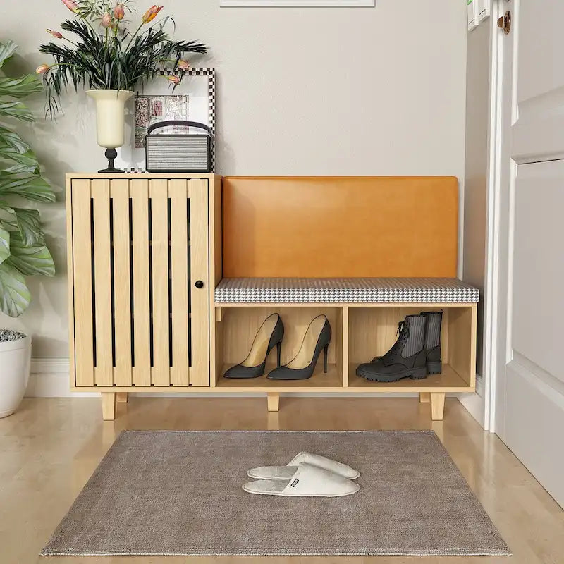 Meuble à chaussures multifonction avec banc capitonné et grand espace de rangement