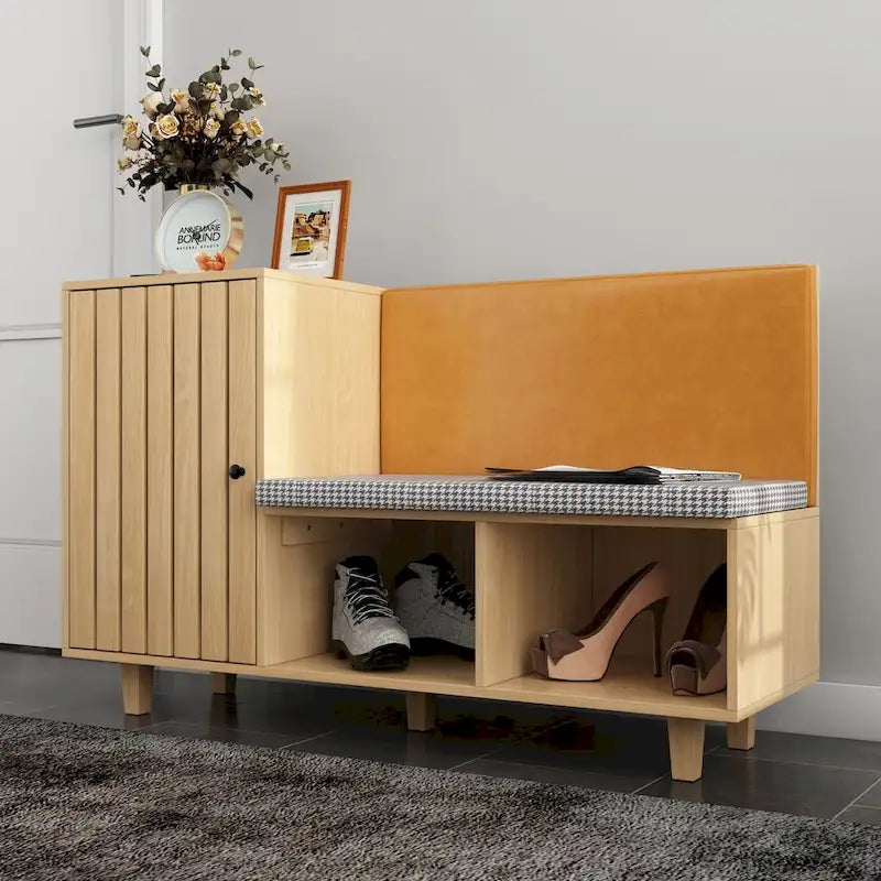 Meuble à chaussures multifonction avec banc capitonné et grand espace de rangement