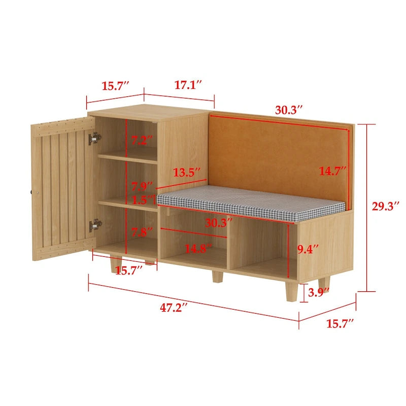 Meuble à chaussures multifonction avec banc capitonné et grand espace de rangement