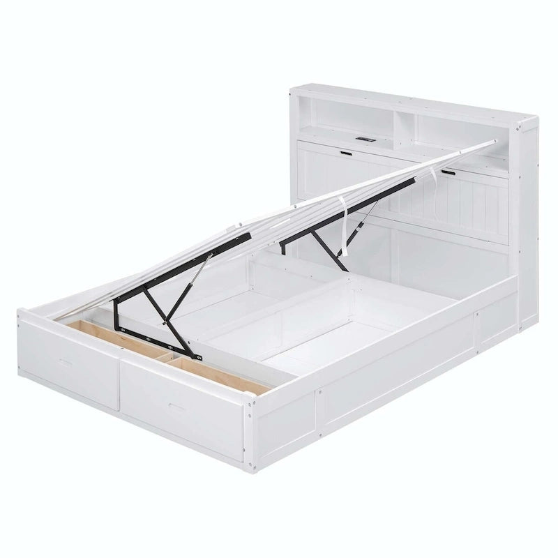Lit plateforme hydraulique Queen en bois avec rangement et tête de lit LED