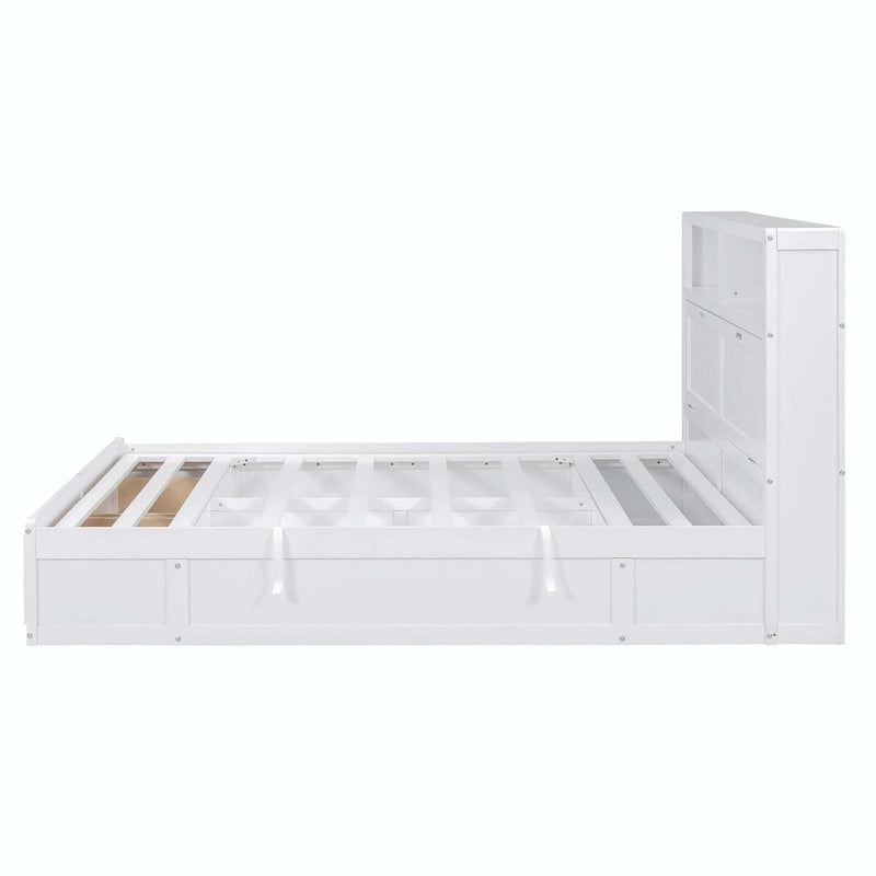Lit plateforme hydraulique Queen en bois avec rangement et tête de lit LED
