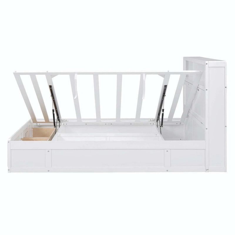 Lit plateforme hydraulique Queen en bois avec rangement et tête de lit LED