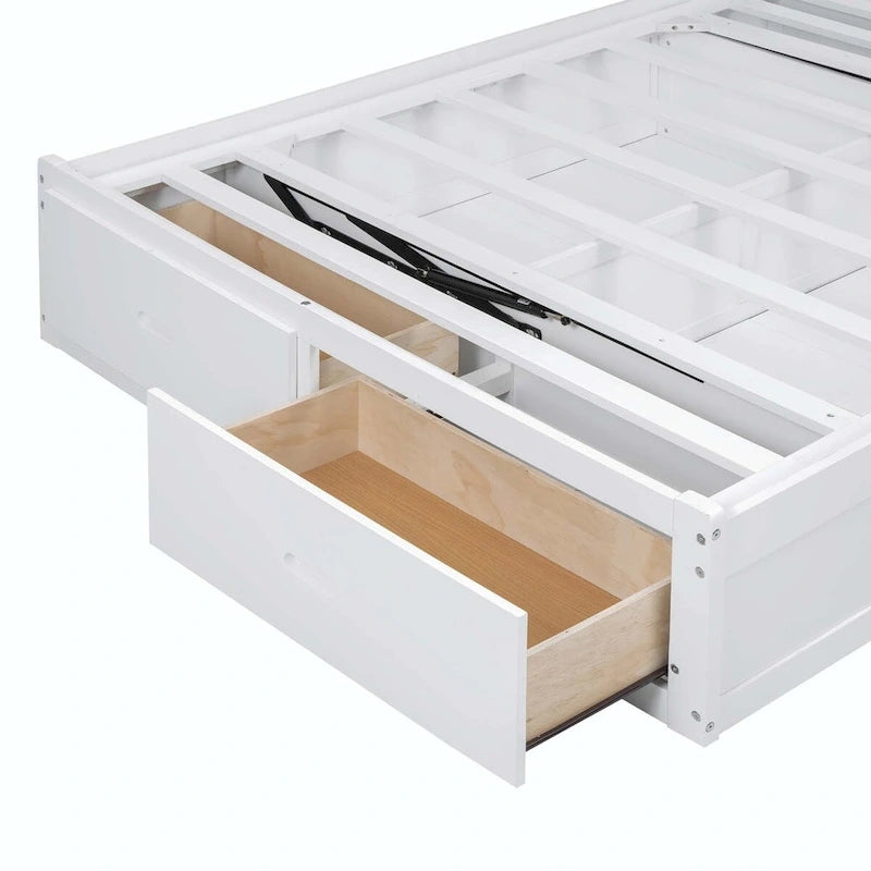 Lit plateforme hydraulique Queen en bois avec rangement et tête de lit LED