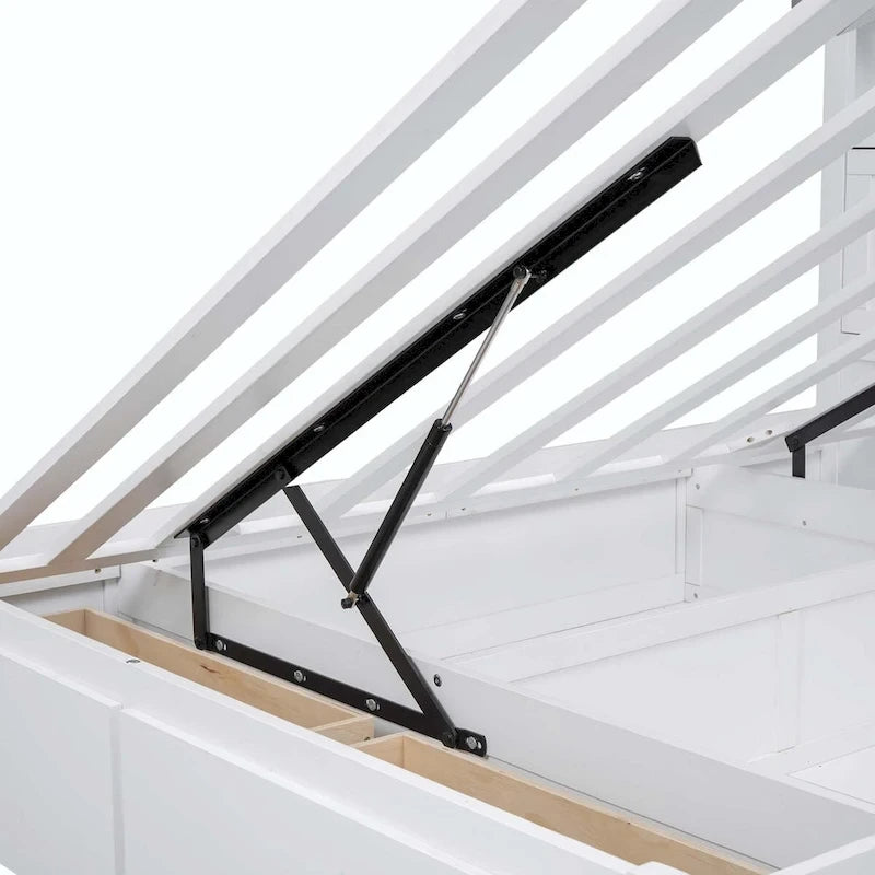 Lit plateforme hydraulique Queen en bois avec rangement et tête de lit LED