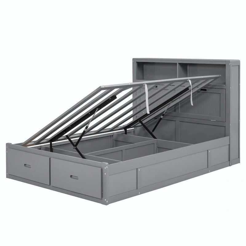Lit plateforme hydraulique Queen en bois avec rangement et tête de lit LED