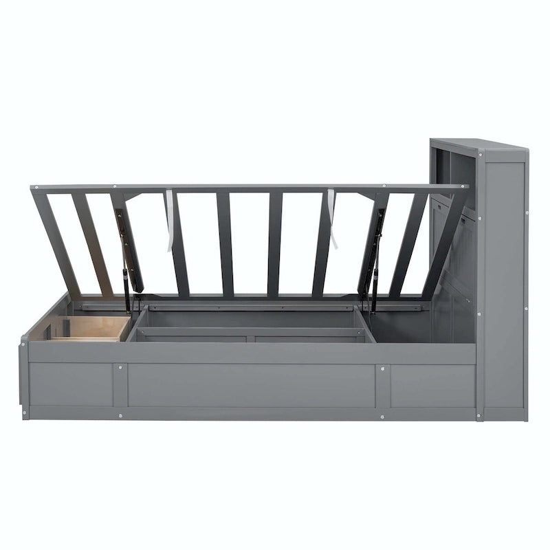Lit plateforme hydraulique Queen en bois avec rangement et tête de lit LED